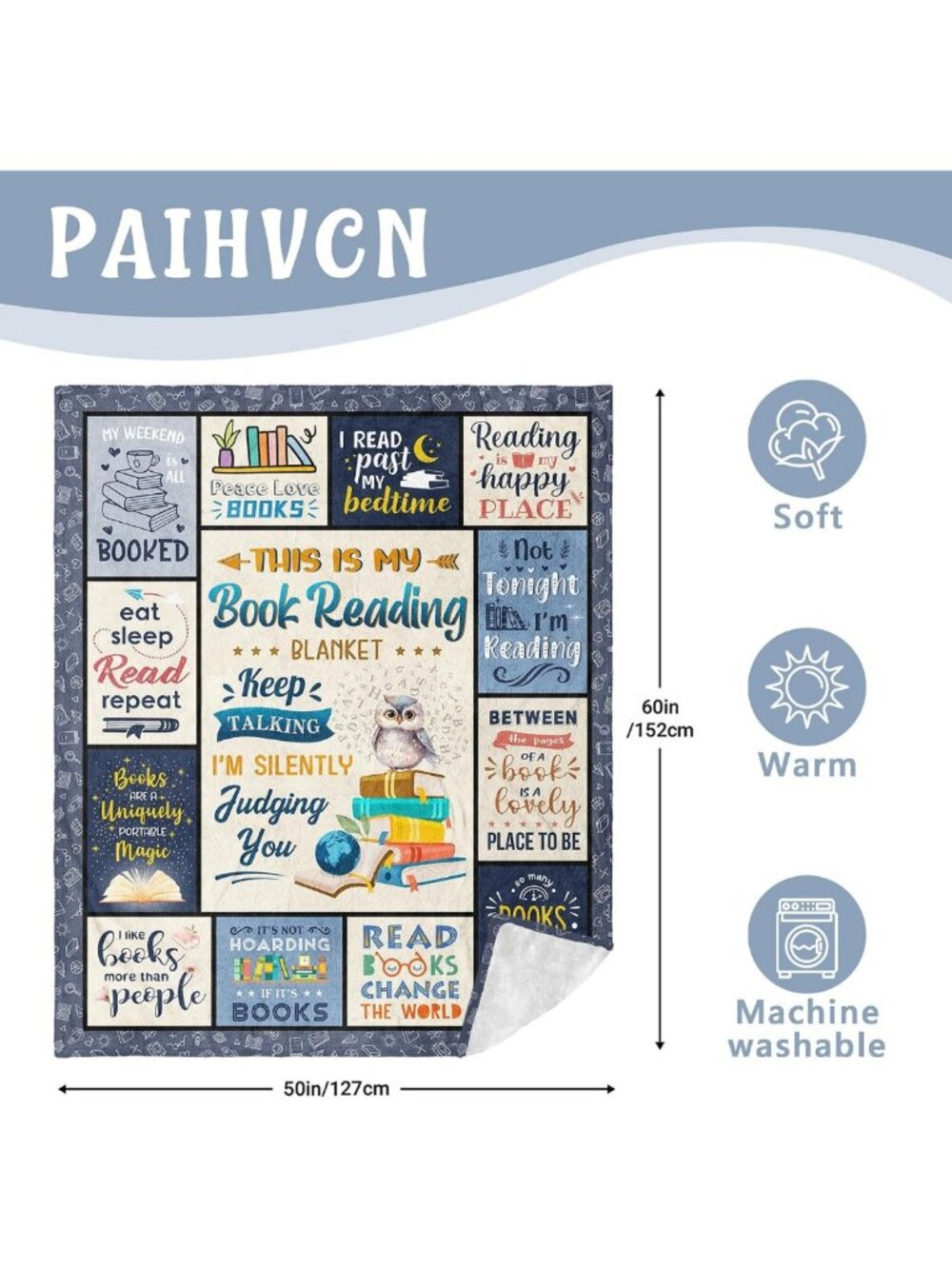 Cozy Book Reading Blanket 60" x 50" - Perfect Gift for Book Lovers & Readers - Picture 3 of 7